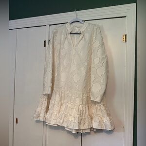 NWT H&M Conscious Blogger Favorite Cream Jacquard-Weave A-Line Puff Sleeve Dress